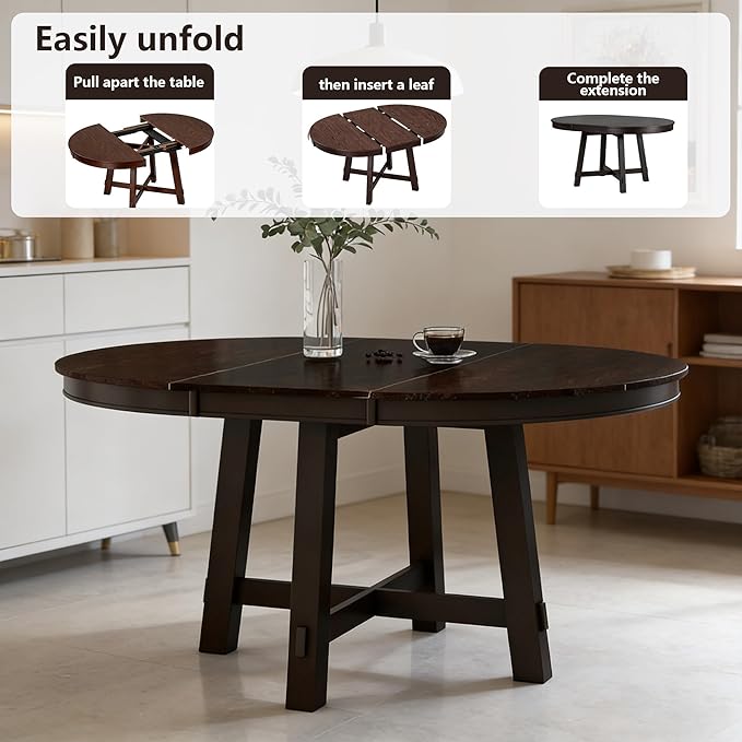 Bellemave 42"-58" Extendable Dining Table for 4-6, Solid Wood Oval Dining Kitchen Table with Removable Leaf, Farmhouse Circle Desk for Kitchen Living Room Space Saving (Espresso)