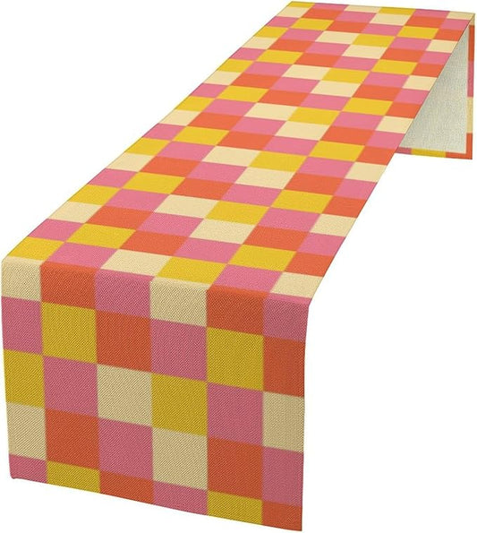 70s Hippie Table Runner Orange Yellow Pink Vintage Geometric Table Runner 1960s Retro Country Dinner Runner for Living Room Kitchen Party Holiday Dinner Home Decor 13x60in