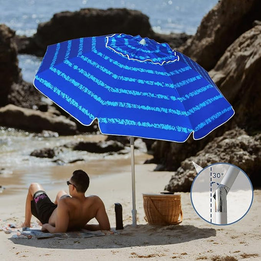 AMMSUN 7 Foot Heavy Duty HIGH Wind Beach Umbrella with sand anchor Vent Tilt Portable Sun Shelter, UV 50+ Sun Protection Outdoor Sunshade Umbrellas Carry Bag for Patio Garden Pool Backyard Multicolor
