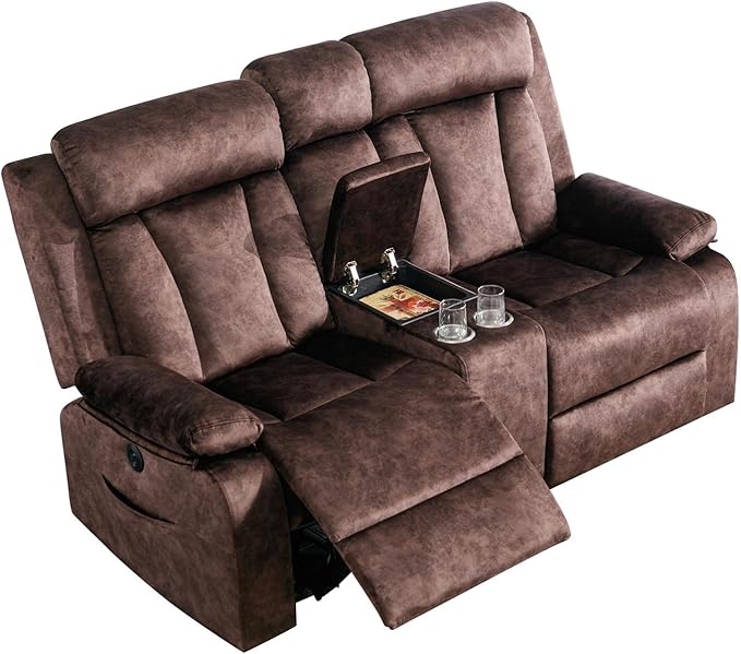 GUEAPY Power Reclining Loveseat with Heat and Massage,Double Recliner Loveseat with Console,Electric Loveseat Recliner with Cup Holders,USB & Type-C Charge Ports for Living Room,RV | Full Body Massage, Electric Tilt