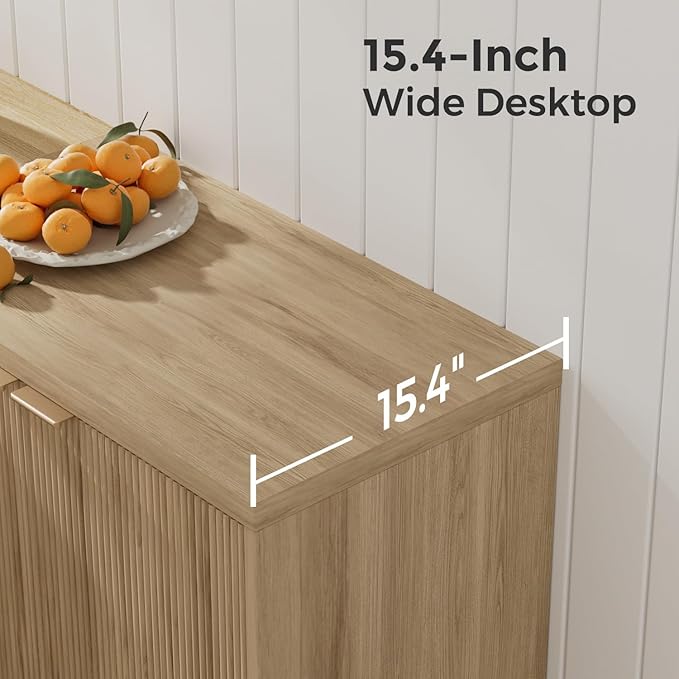 Buffet Cabinet with Storage, Modern Fluted Accent Sideboard with Doors & Adjustable Shelves, Buffet Table Entryway Cabinets for Living Room, Kitchen, Dining Room, Hallway, Natural