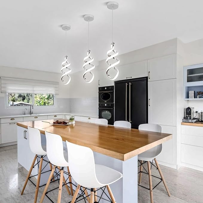 3 Packs Pendant Light, 15W Spiral Led Pendant Light, 4500K Modern Pendant Lights Kitchen Island, Adjustable Height Pendant Light for Dining Room Bedroom Kitchen Island Cafe