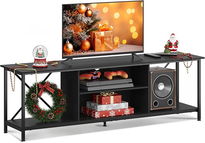 WLIVE Industrial TV Stand for Up to 70 inch TV, Heavy-Duty Metal Frame Entertainment Center with Adjustable Shelves & Cable Management, Large Media Console for Living Room, Black