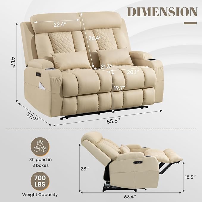 Zero Wall Hugger Power Reclining Sofa Set with Adjustable Headrest, Electric Reclining Couch with Drop-Down Table, Reclining Sofa and Loveseat Set for Living Room (Beige, Sofa+Loveseat)