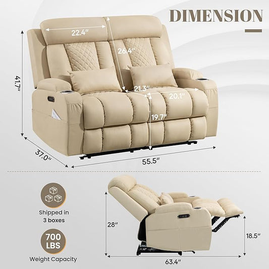 Zero Wall Hugger Power Reclining Sofa Set with Adjustable Headrest, Electric Reclining Couch with Drop-Down Table, Reclining Sofa and Loveseat Set for Living Room (Beige, Sofa+Loveseat)