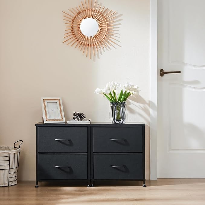 NEWBULIG Nightstand with 2 Fabric Drawers, 25 Inch Tall Small Dresser, Bedside Table with Storage for Bedroom, Closet, Entryway, Dorm, 2 Pack with Sturdy Frame and Compact Design, Black02