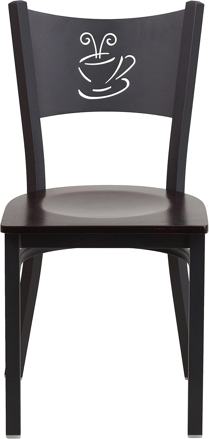Flash Furniture 2 Pk. HERCULES Series Black Coffee Back Metal Restaurant Chair - Walnut Wood Seat