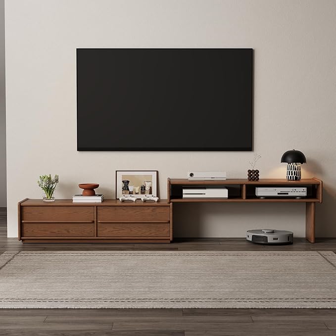 Solid Wood TV Stand for TVs up to 65 Inch，extendable tv Stand with Storage and Shelf for Living Room, Bedroom, Offic,Entertainment Center (Walnut)