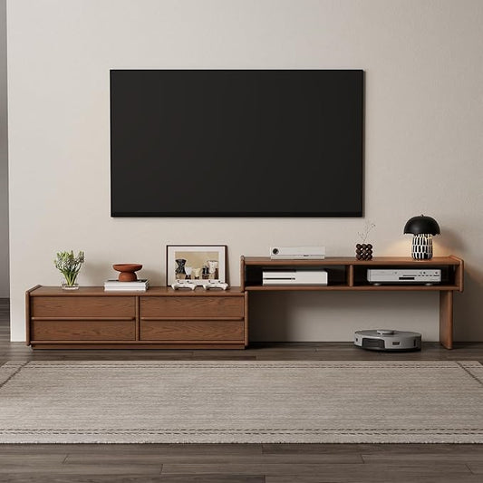 Solid Wood TV Stand for TVs up to 65 Inch，extendable tv Stand with Storage and Shelf for Living Room, Bedroom, Offic,Entertainment Center (Walnut)