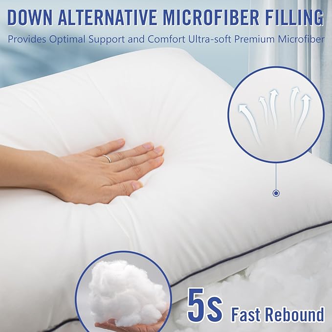 Vorouhals Hotel Collection Bed Pillows for Sleeping 2 Pack Queen Size Cooling Pillows Set of 2 for Back, Stomach or Side Sleepers, Super Soft Down Alternative Microfiber Filled Pillows