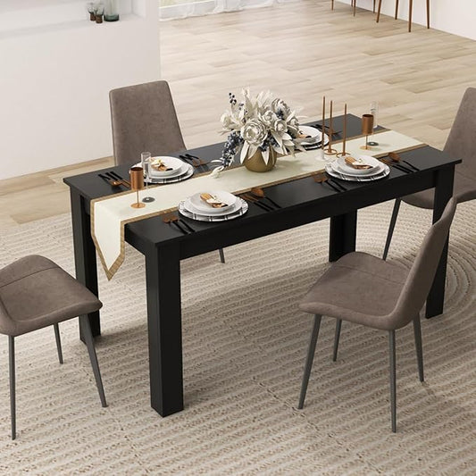 Moccha Wood Dining Table for 4-6 People, 63" Wood Rectangle Dinner Table, Modern Kitchen Table with L-Shaped Legs, 330lbs Weight Capacity, Farmhouse Dinette Table for Dining Room, Living Room, Black
