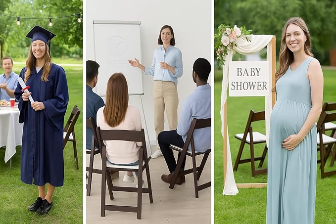 BTEXPERT Resin Folding Chair Vinyl Padded Seat Indoor Outdoor Lightweight Set for Home Event Party Picnic Kitchen Dining Church School Weddings Set of 2 Brown