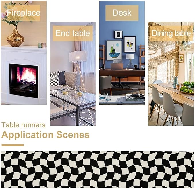 Black White Plaid Table Runner Hippie Abstract Plaid Racing Car Birthday Party Decoration Kitchen Dining Room Decor 13x70in