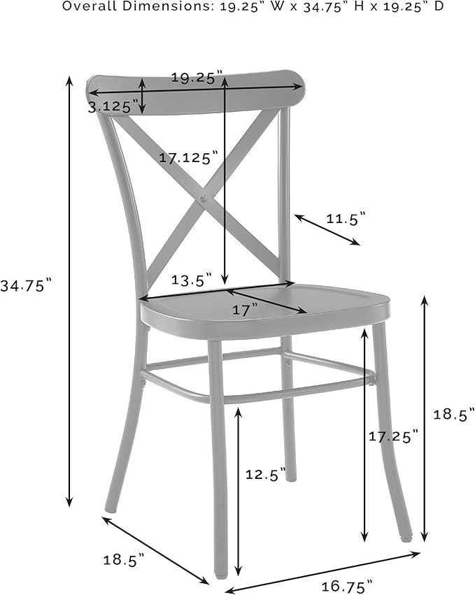 Crosley Furniture Camille French Industrial Metal X Back Café Dining Chairs Set of 4, Kitchen Chair, Matte Black