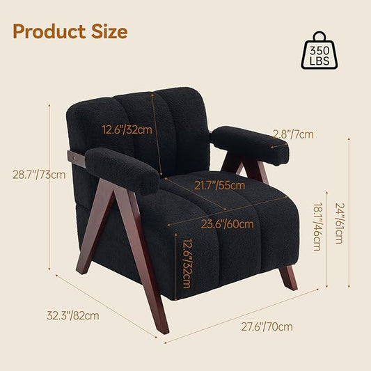 Accent Chairs Set of 2 with Wide Seat, Anthropologie Living Room Chair with Wide Armrest, Pottery Barn Accent Chair Bedroom Chair with Thick Cushion, Comfy Teddy Tufted Side Chairs, Black