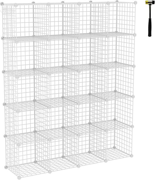 C&AHOME Wire Cube Storage - 20-Cube Organizer, Metal Grids, Modular Bookshelf Shelf, Ideal for Bedroom & Office, 48.4'L x 12.4'W x 60.6'H White UWCSM20W