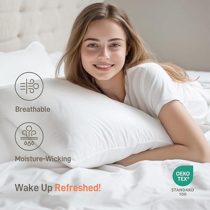 Hypoallergenic Bamboo Viscose Shell, Soft King Size Bed Pillow with Down Alternative Filling, Oeko-Tex Certified, Luxury Hotel Quality for Stomach, Back and Side Sleepers
