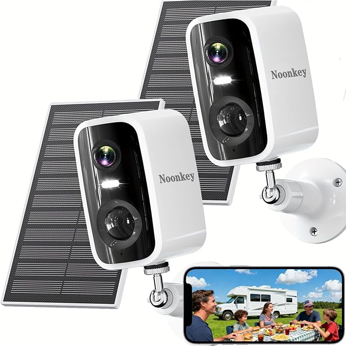 2 Pack Solar Security Camera Outdoor Wireless, 4MP HD Full Color Night Vision, 2.4/5GHz WiFi Home Security Camera with AI Motion Detection & Siren, 2-Way Audio, Alexa, No Wiring, Weatherproof