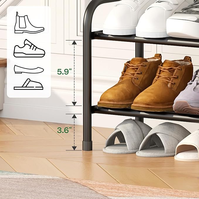 Shoe Rack for Closet, Black 2-Tier Expandable Closet Shoe Rack Metal Organizer, Heavy Duty Shoe Storage Shelf for Entryway, Doorway, Narrow Space