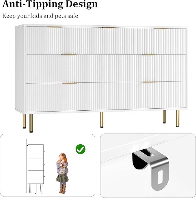 GAOMON 7 Drawer Dresser for Bedroom Chest of Drawers, 55" Wide Fluted Dresser with Drawers, Modern Wooden Double Dressers with Metal Handles for Living Room, Hallway