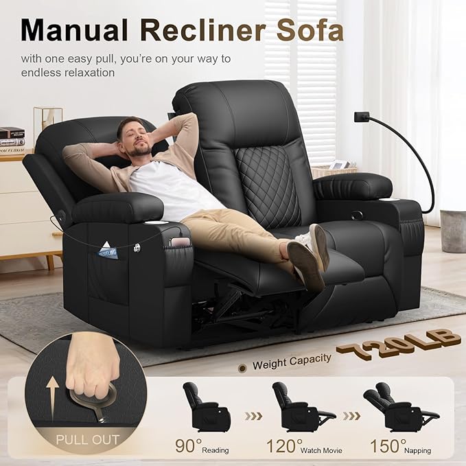 YONISEE Loveseat Recliner, Loveseat Recliner Sofa with Storage, Recliner Chair with USB Ports, 2 Cell Phone Holders, Cup Holder, Loveseat Couch for Living Room Home Theater Seating