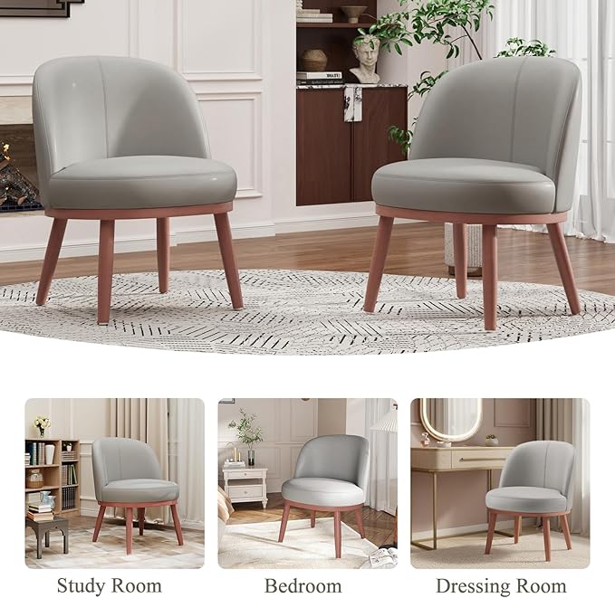 Accent Chair Set of 1, PU Leather Mid-Century Modern Chair for Small Space, Comfy Upholstered Armless Chair, for Living Room, Bedroom, Light Gray