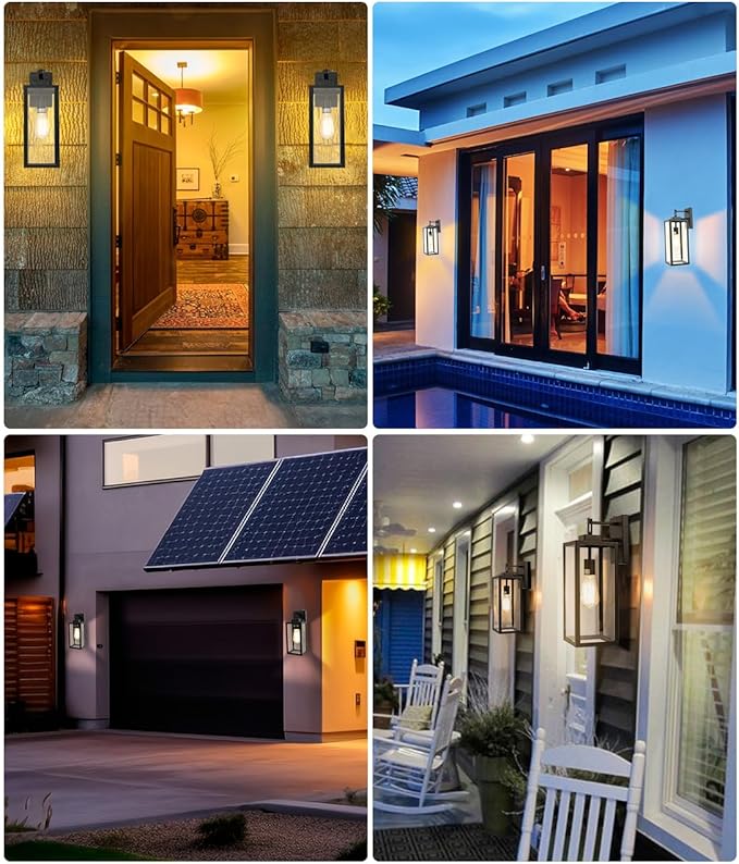 Dusk to Dawn Outdoor Wall Lantern - 18 Inch Exterior Wall Sconce with Sensor, Large Size Outdoor Wall Light for Porch Garage Light, E26 Socket, 1 Pack
