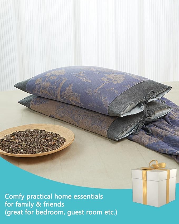 Adjustable Buckwheat Pillows for Sleeping,23.6"x13.7" Breathable Cool Neck Pillow for Bed with Buckwheat Hulls, Cervical Support Thin Pillow for Neck Pain with Dual-Layer Pillowcase,Brown