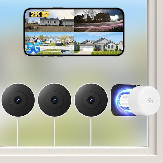 4MP/2K Window Security Camera 4Packs, No Drill 5G&2.4G WiFi Indoor Cameras for Home Security Monitoring Outdoor through Glass, Color Night Vision, 24/7 AI Human Detection, Apt. Easy Mag. Stick Install