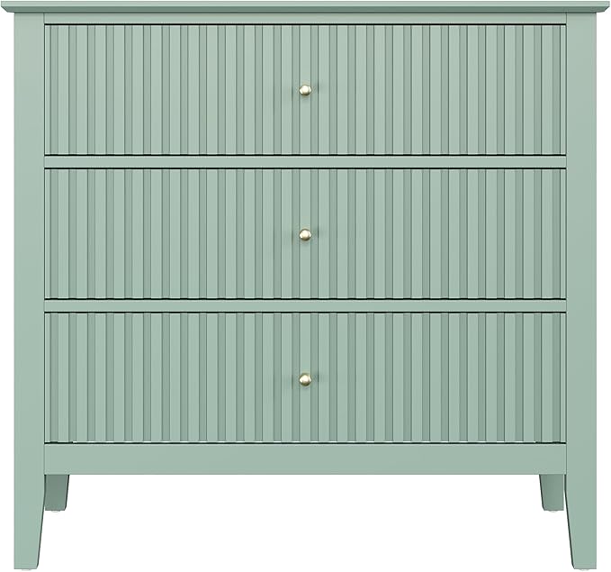 Large Sage Green Fluted 3-Section Set of 2, Modern 30 Inch Tall Wood Side Unit with Ball Bearing Slides, Wide Accent Furniture with Spacious Compartments for Living Room Entryway