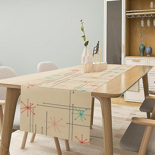 Mid Century Table Runne Retro Abstract Geometric Modern Diamond Atomic Star 1950S 1960S Coffee Table Decoration for Kitchen Dining Room Holiday Party Family Gatherings Decor 13x120in