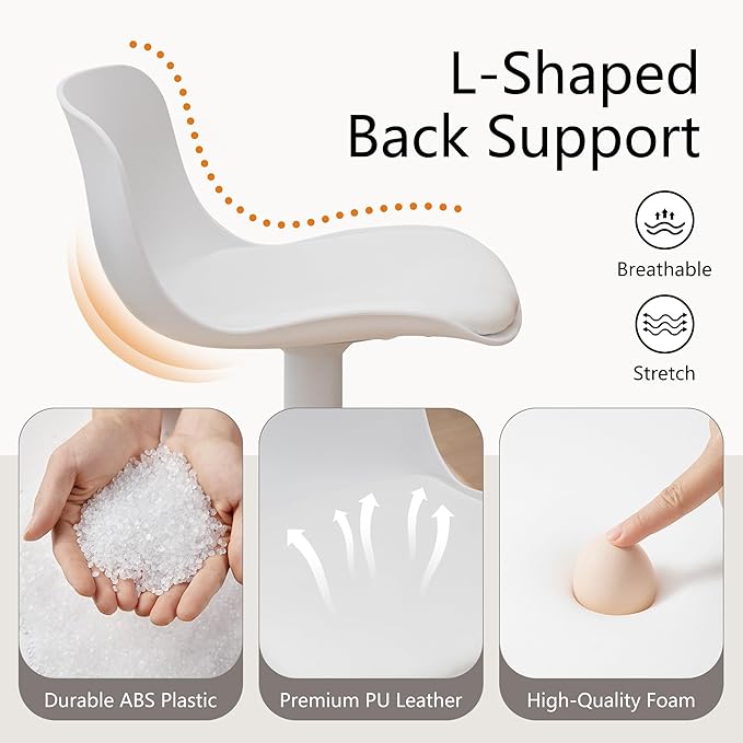 YOUTASTE Modern White Bar Stools Set of 2, Adjustable Swivel Counter Bar Chairs with PU Leather Upholstered Seat, Sturdy Metal Base, Perfect for Kitchen Island, Dining, or Home Bar