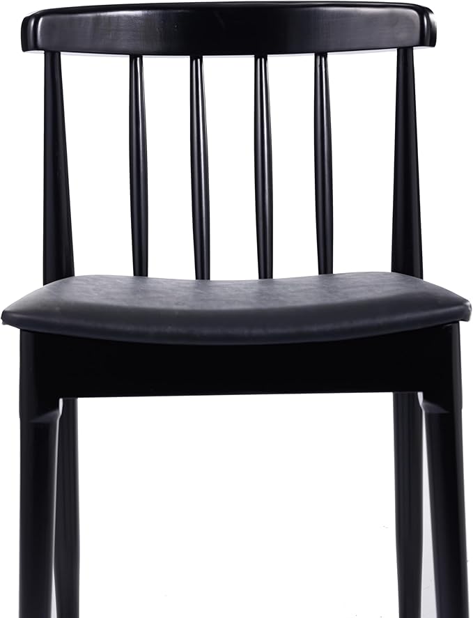 Flash Furniture Chester Solid Wood Dining Chair, Commercial Grade Restaurant Chair with Curved Spindle Backrest and Vinyl Padded Seat, Set of 2, Black/Black