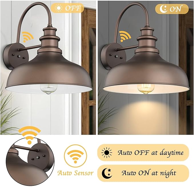 Bestshared 11.5”Dusk to Dawn Sensor Farmhouse Barn Light, Outdoor Wall Sconce, Outdoor Wall Lantern for Porch, Exterior Light Fixtures Porch Lights (Orb+White, 4 Pack)