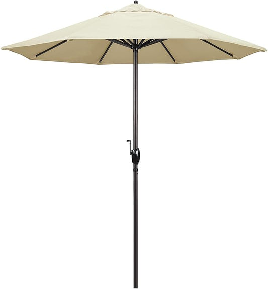 California Umbrella 7.5' Round Sunbrella Aluminum Outdoor Deck, Pool or Patio Umbrella, Crank Lift, Auto Tilt, Bronze Pole, Canvas
