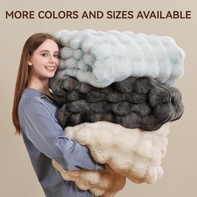 Faux Fur Throw Blanket, 1000GSM Fluffy Soft Bubble Blanket for Couch Bed, Cozy Plush Warm and Thick Blanket, Fuzzy Rabbit Throw for Living Room Bedroom 50''*60'' Tie-dye Grey