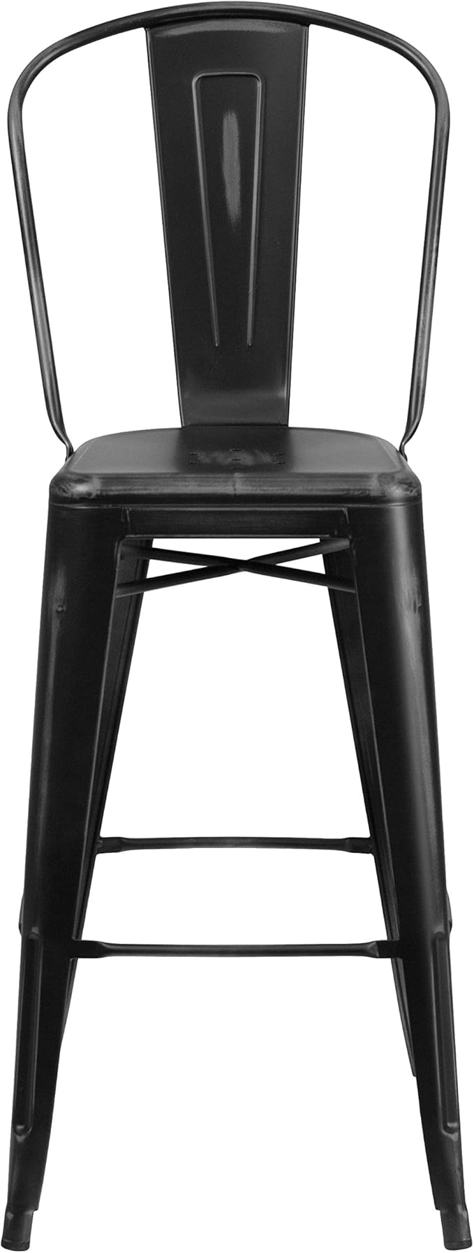 Flash Furniture Blake Commercial Grade 4 Pack 30" High Distressed Black Metal Indoor-Outdoor Barstool with Back