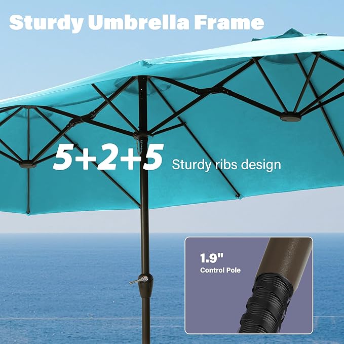 Ayge 15ft Large Outdoor Patio Umbrella with Table & Base - Double-Layer UV Resistant Fabric, Easy Crank Handle for Pool, Garden & Lawn