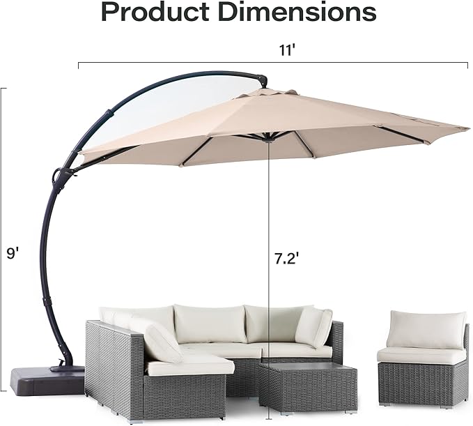 LAUSAINT HOME Outdoor Patio Umbrella with Base included, Deluxe Curvy Cantilever Umbrella Heavy Duty Offset Hanging Umbrella