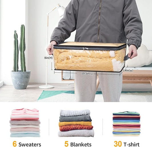 Fixwal 6pcs Clear Blanket Storage Bags with Zipper, Plastic Storage Bags for Closet Clothes Comforter Toys Sweaters Bedding, Bed Sheet Organizers (35L, 9.5 Gallons)