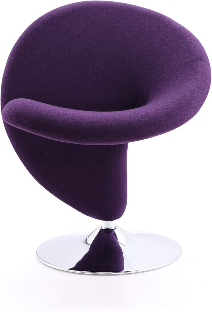 Manhattan Comfort Curl Swivel Accent Chair Set of 1 with 360° Turn, Fully Assembled, Upholstered in Wool Blend, Modern Ergonomic Design with Polished Chrome Base, Set of 1, Purple
