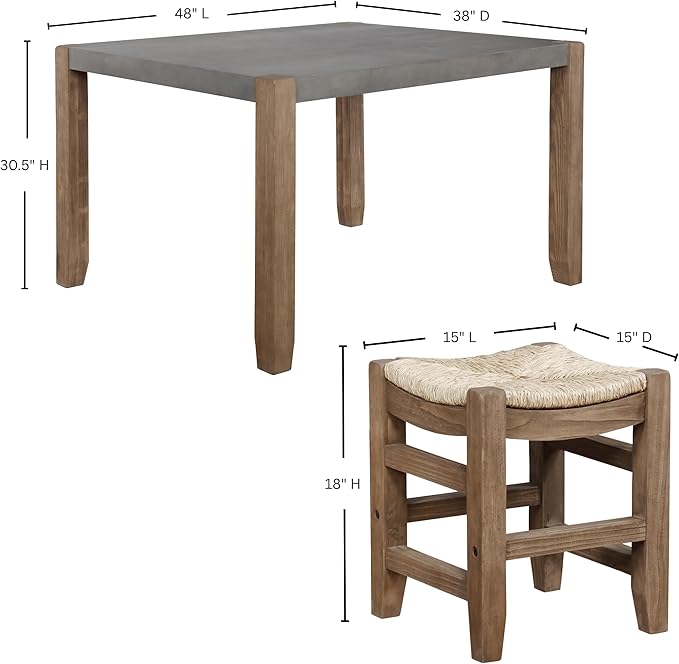 Alaterre Furniture Newport Dining Table Set, Concrete Gray