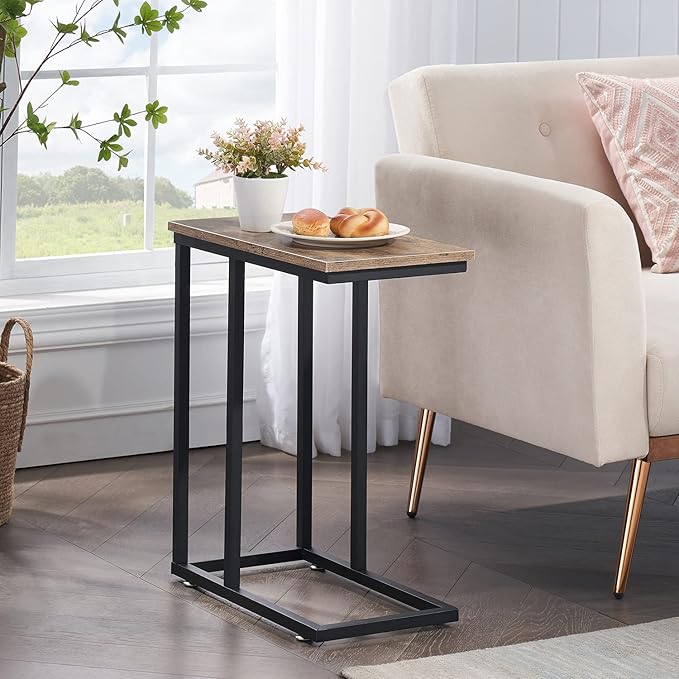 VECELO Universal C-Shaped Side Table, Multi-Functional Snack & TV Tray for Living Room, Bedroom, Grey (1 Set)