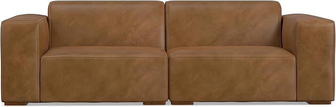 SIMPLIHOME Rex 2-Seater Modular Sofa in Full-Grain Genuine Leather, Caramel Brown, 88-inches Wide, Handcrafted Leather Loveseat Sofa for Living Room