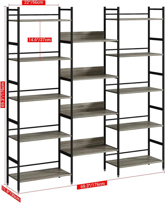 5 Tier Bookshelf, Large Open Bookshelves for Living Room with 14 Display Shelves & Anti-Tip Baffles, Rustic Standing Shelf for Home Office, Bedroom