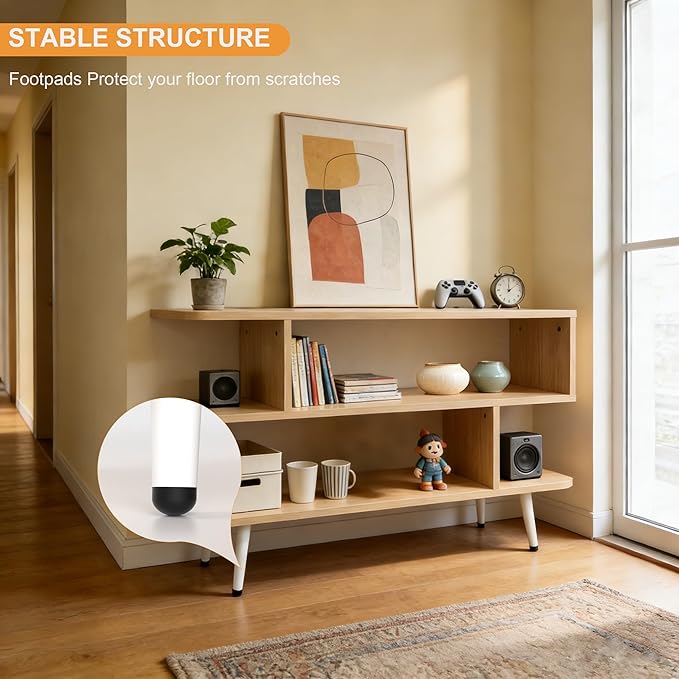 Lightdot TV Stand for TVs to 32'', Modern Entertainment Center with 3 Open Storage Shelf, Sturdy Media Console Table for Living Room/Entrance/Sofa Cabinet, Large Capacity, Easy Installation-Walnut