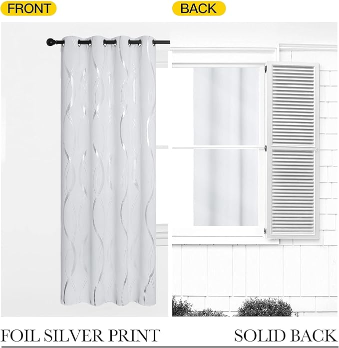NICETOWN Greyish White Room Darkening Curtains for Living Room 84 inch Long - Foil Printed Thermal Insulated Grommet Room Darkening Panels/Drapes for Bedroom Decoration (2 Panels, W52 x L84)
