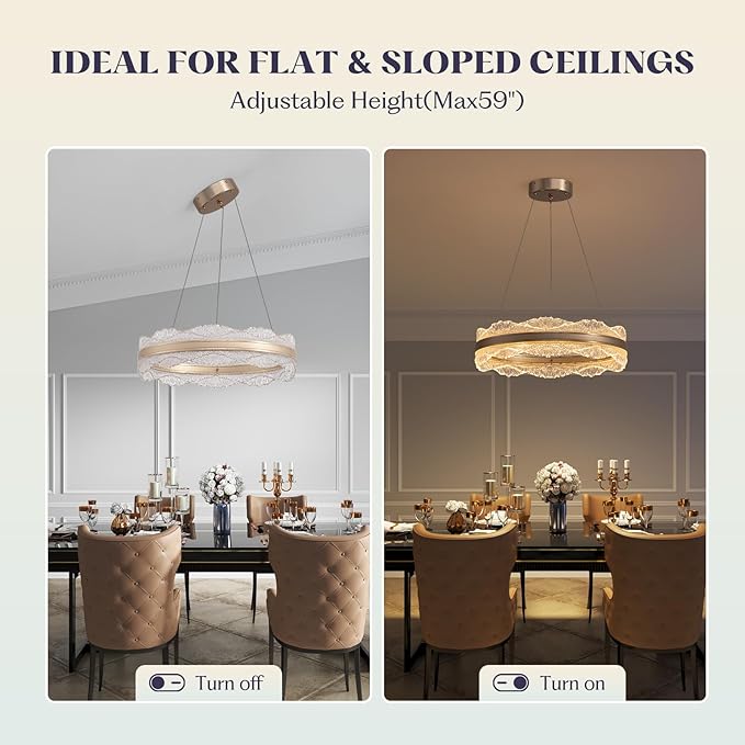 Modern LED Chandelier 19.7" Dining Room Light Fixture Gold Chandeliers for Bedroom Living Room Kitchen Island Entryway Foyer Contemporary Chandelier Modern Light Fixtures