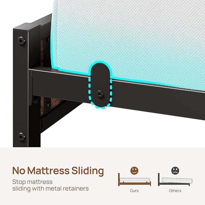 Rolanstar Bed Frame Twin Size with Charging Station and LED Lights, Upholstered Storage Headboard with Drawers, Heavy Duty Metal Slats, No Box Spring Needed, Easy Assembly, Rustic Brown