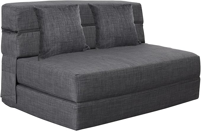 Nigoone Queen Size Folding Sofa Couch Memory Foam with 2 Pillows Sleeper Chair Lazy Couch Triple Futon Convertible Guest Beds, Washable Cover, Dark Gray
